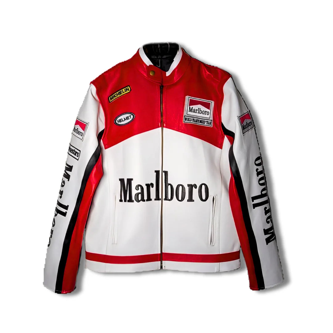 Malboro Racing Leather Jacket White Red