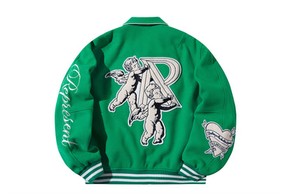 REPRESENT ISLAND GREEN CHERUB VARSITY JACKET