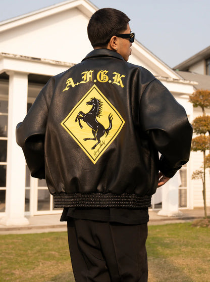 A FEW GOOD KIDS Black/Yellow Leather Jacket