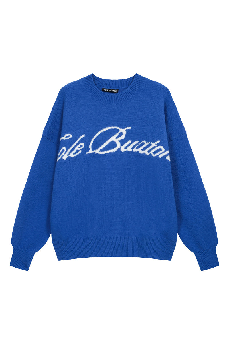 Cole Buxton CB Script Logo Knit Sweater - Blue