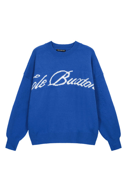 Cole Buxton CB Script Logo Knit Sweater - Blue