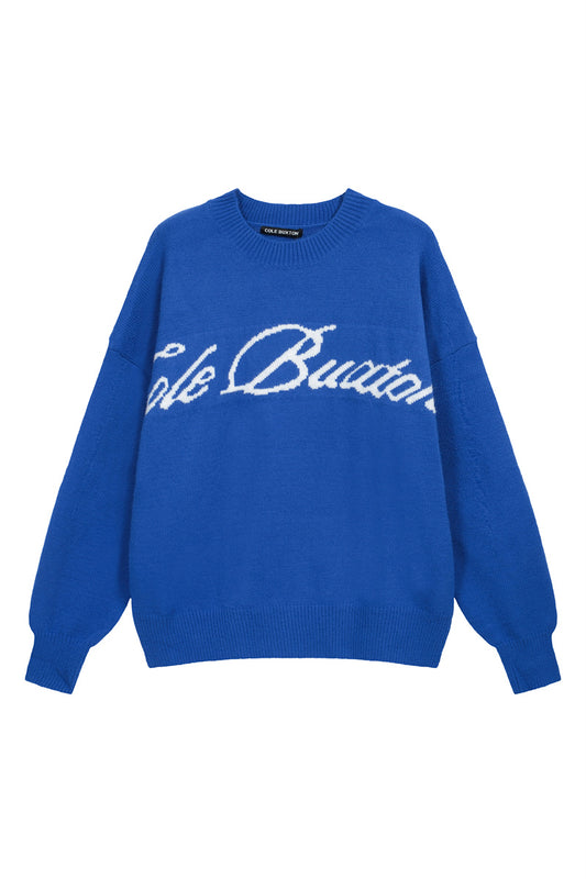 Cole Buxton CB Script Logo Knit Sweater - Blue