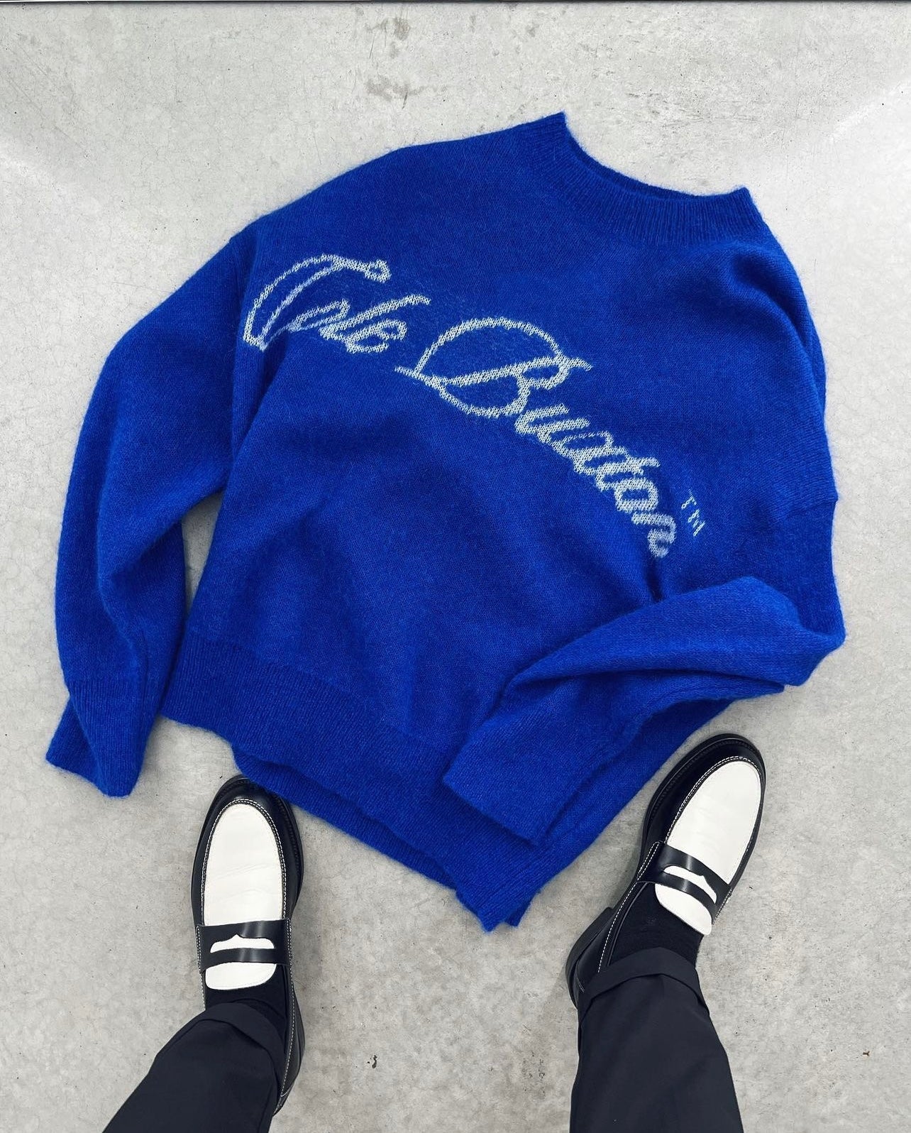 Cole Buxton CB Script Logo Knit Sweater - Blue