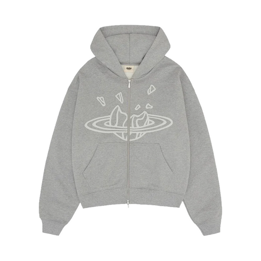 BROKEN PLANET MARKET ZIP-UP HOODIE - HEATHER GREY