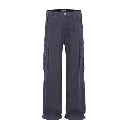 HYPCOURT WASHED RETRO MULTI POCKET CARGO PANTS - NAVY