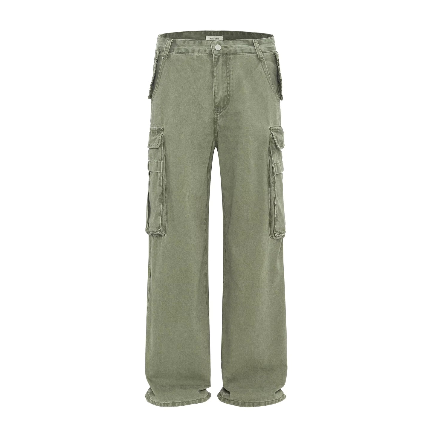 HYPCOURT WASHED RETRO MULTI POCKET CARGO PANTS - GREEN