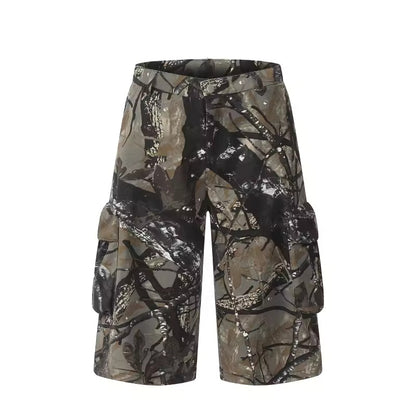 HYPCOURT WASHED TREE BRANCHED CARGO SHORTS