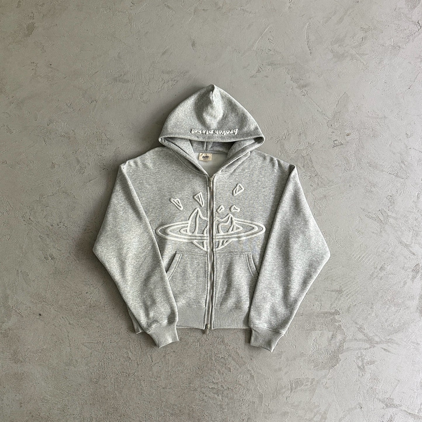 BROKEN PLANET MARKET ZIP-UP HOODIE - HEATHER GREY