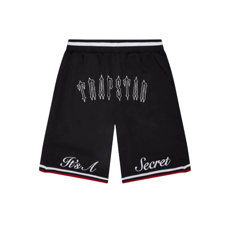 TRAPSTAR IT'S A SECRET BASKETBALL SHORTS - BLACK / WHITE / RED